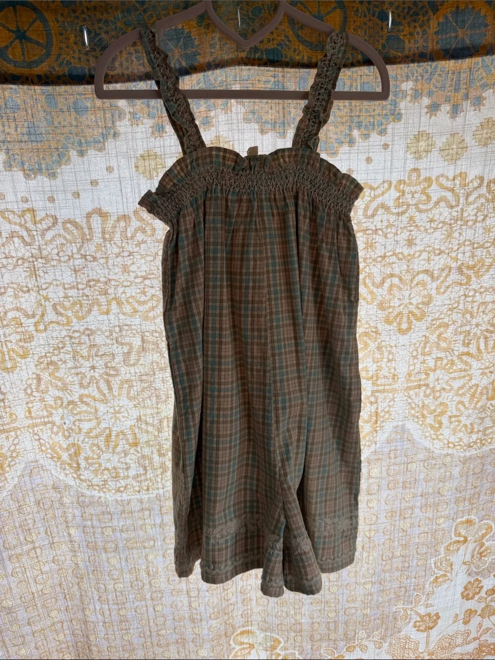 Apolina Adina shorts romper pastel check plaid with embroidery 3-5yr